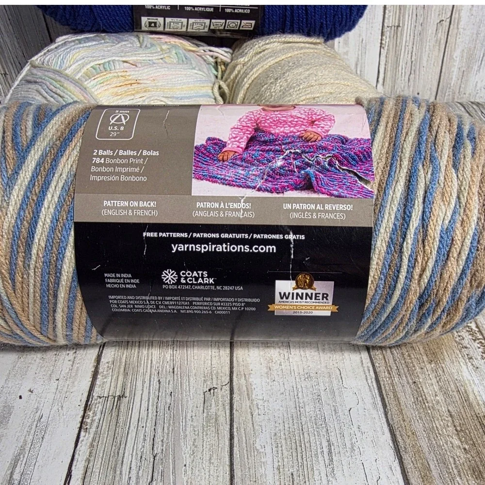 Red Heart Super Saver Yarn 4 Skeins Royal Blue Mirage Jumbo Cream Pastel Multi